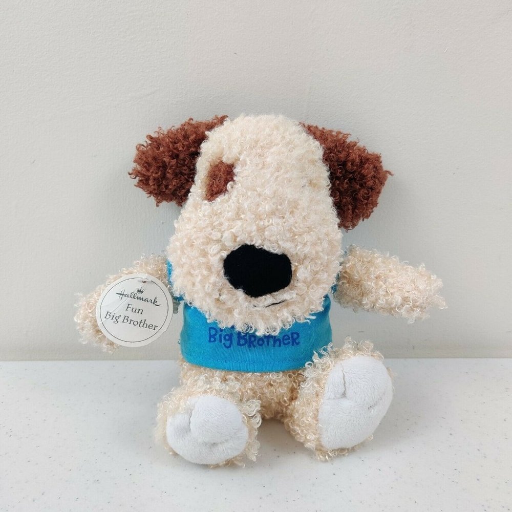 Hallmark Plush Tan & Brown Puppy Dog with Blue *Fun Big Brother* Tee Shirt